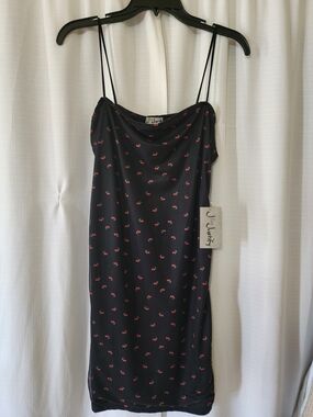 J for Justify Black Slip Dress with Small Red Cherry Print